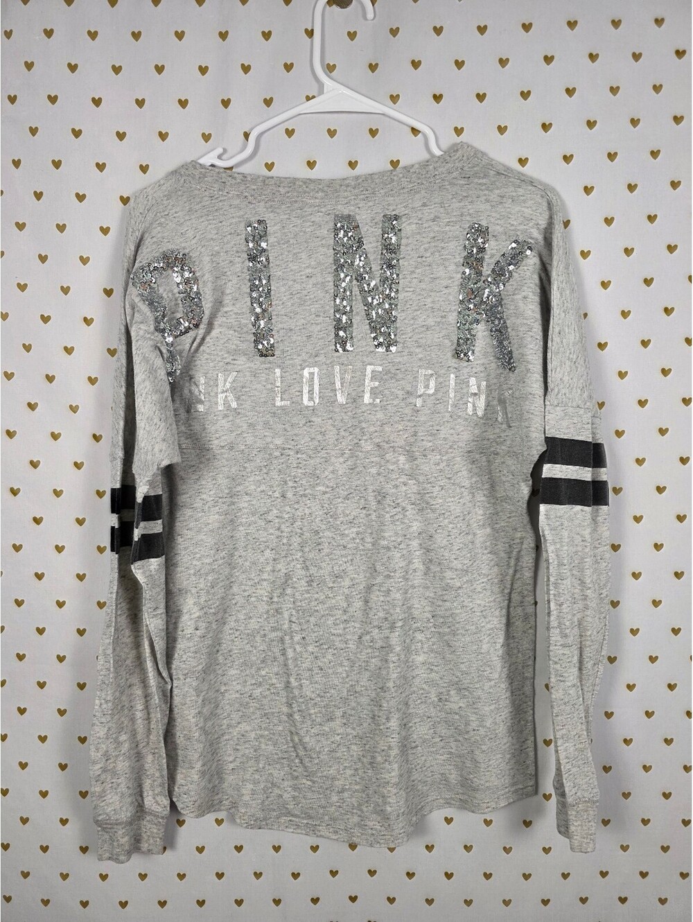 Victorias Secret PINK BLING sequin Long sleeve Grey Tee shirt XS